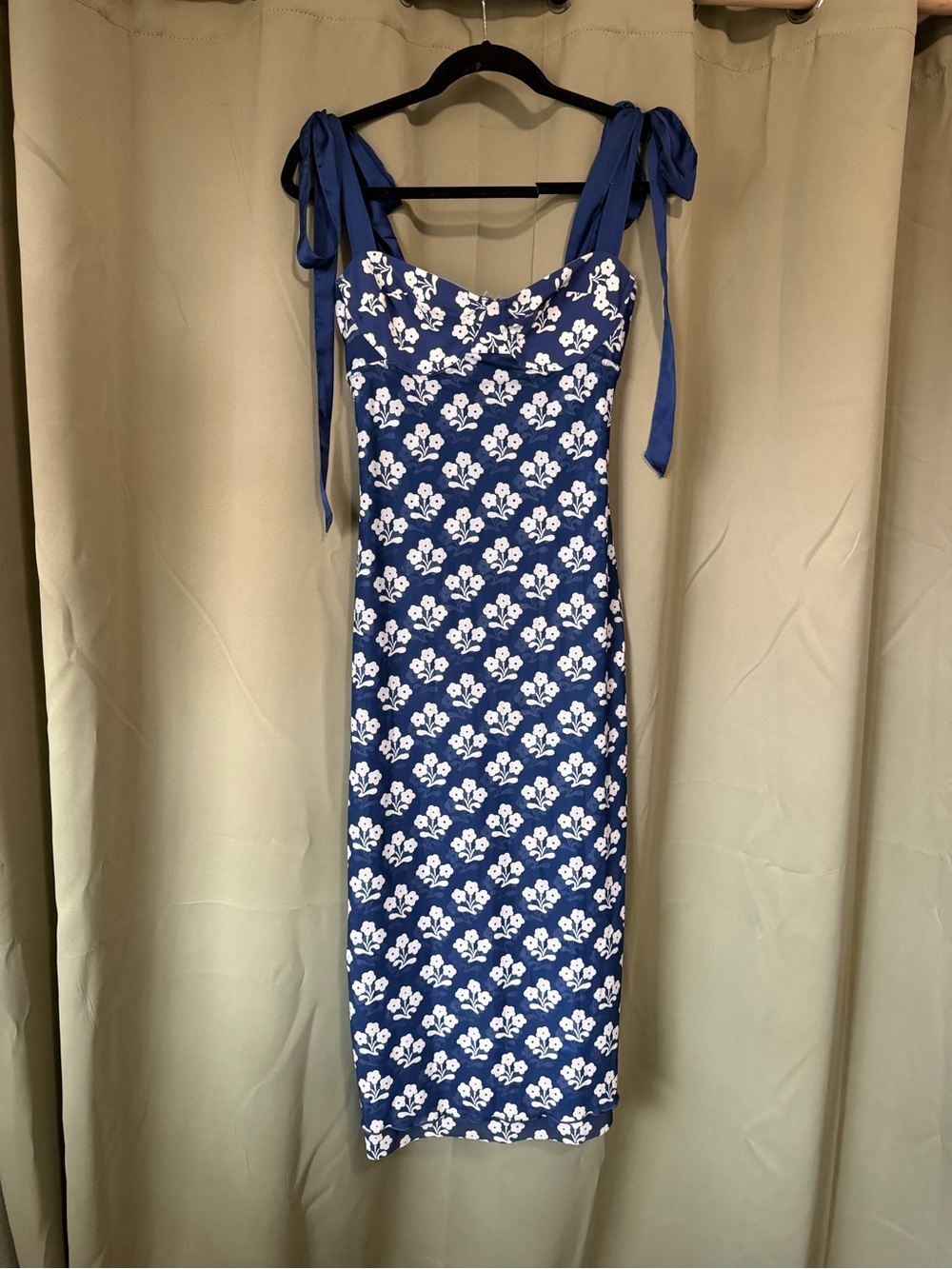 Free People Blue Floral Tie-Strap Midi Dress